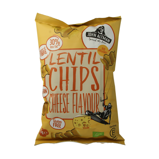 John Altman vegan cheese flavored Linzen chips with salt in 75g bag, crispy and crunchy snack with bio ingredients