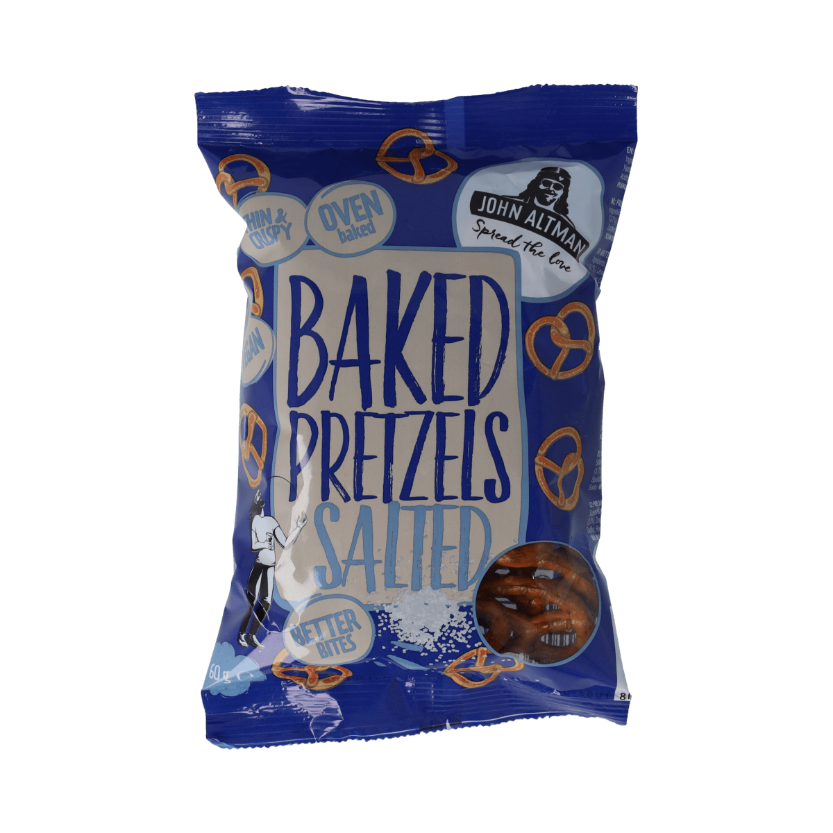 John Altman salted pretzels snack in a 60g pack, crispy and flavorful, perfect for quick bites and on-the-go snacking.