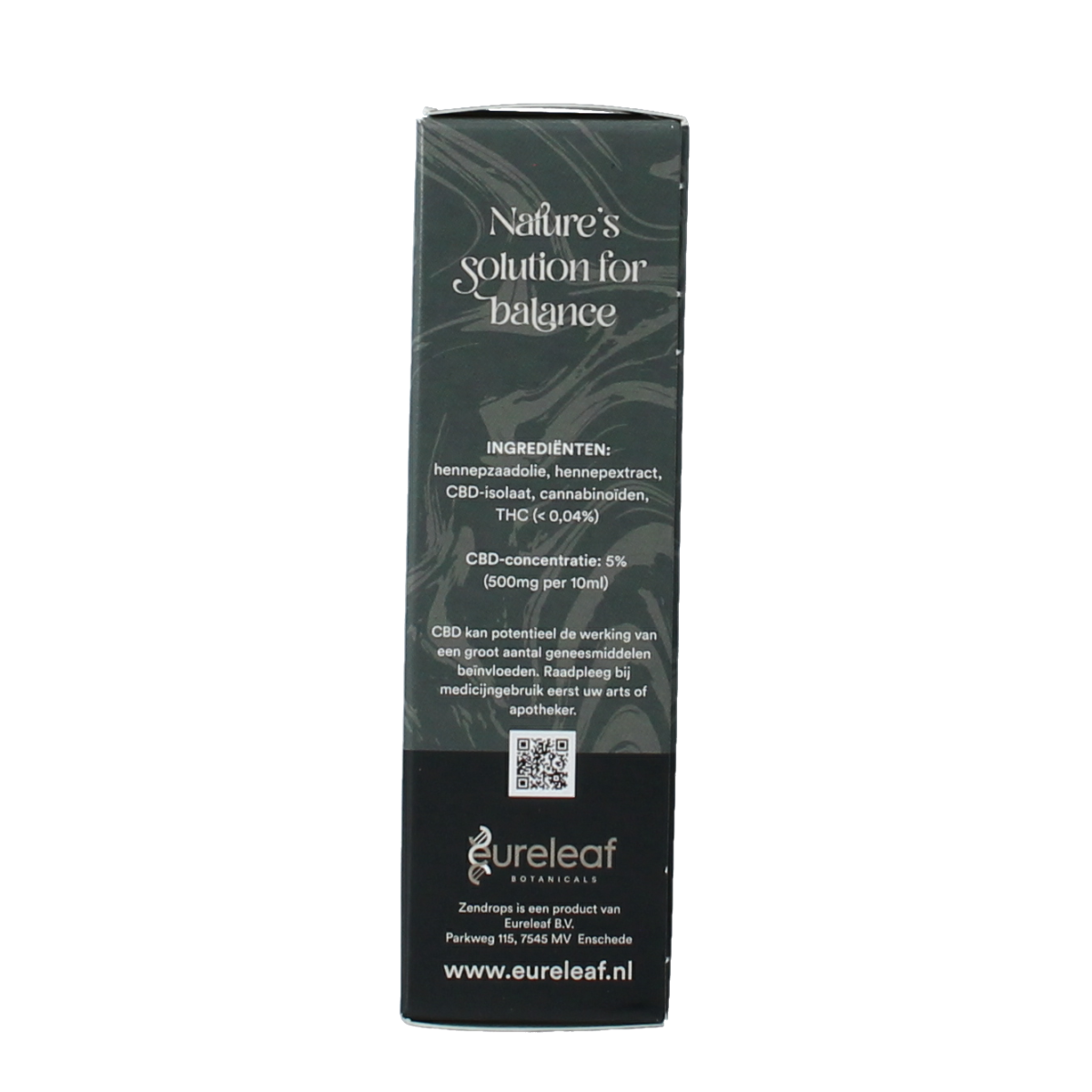 Zendrops CBD olie 5% hennepzaadolie in 10ml bottle, herbal supplement with natural hemp seed extract.