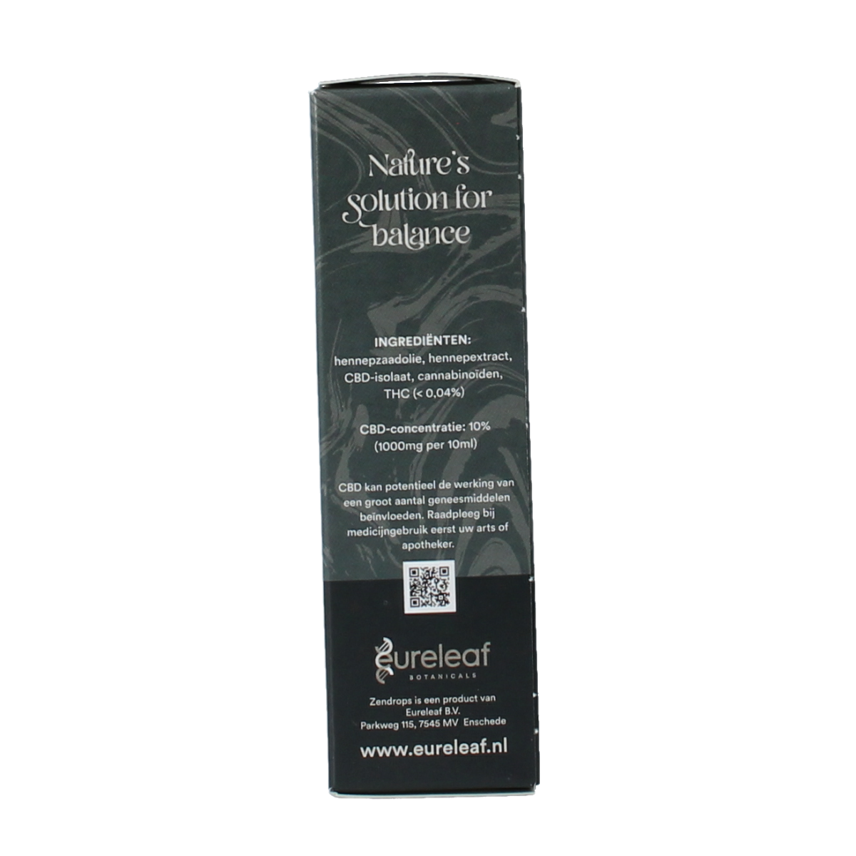 Zendrops CBD olie 10% hennepzaadolie in 10ml bottle, herbal supplement with natural hemp seed extract.