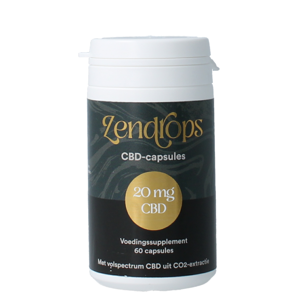 Zendrops CBD capsules with 20mg hemp seed oil, herbal supplement, 60 capsules, natural health product.