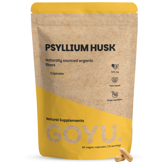 Goyu Psyllium husk bio capsules, dietary fiber supplement, 60 capsules, with fiber and enzymes for digestive health