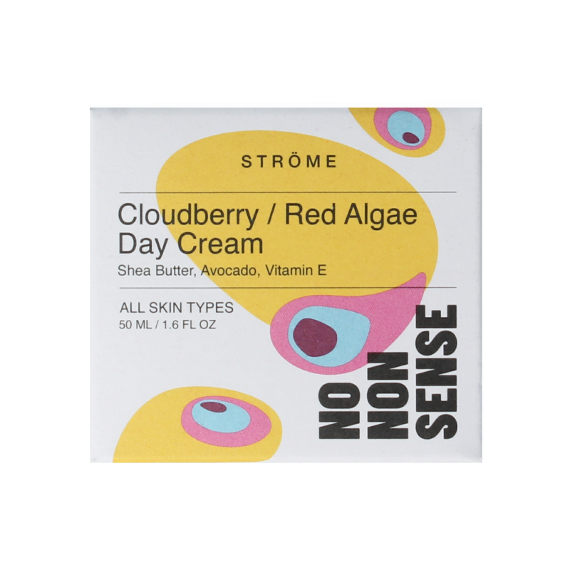 Ströme Daycream with cloudberry and red algae, 50 ml, moisturizing facial skincare product in a white jar.