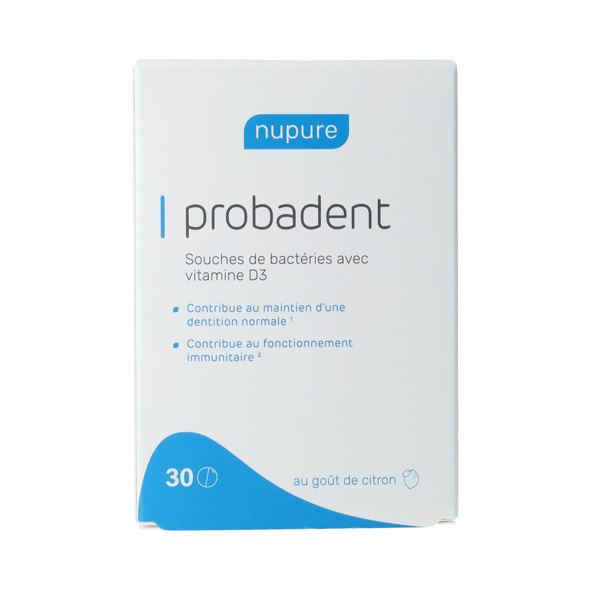 Nupure Probadent 30 tablets of micro-organisms supplement in a blister pack, designed to support oral health.
