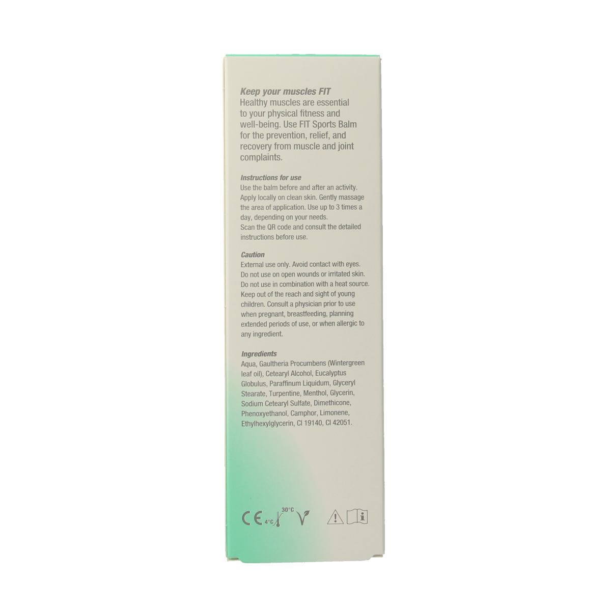 F.I.T Muscle care sports balm tube for muscles and joints, 100ml, with a white and blue packaging design.
