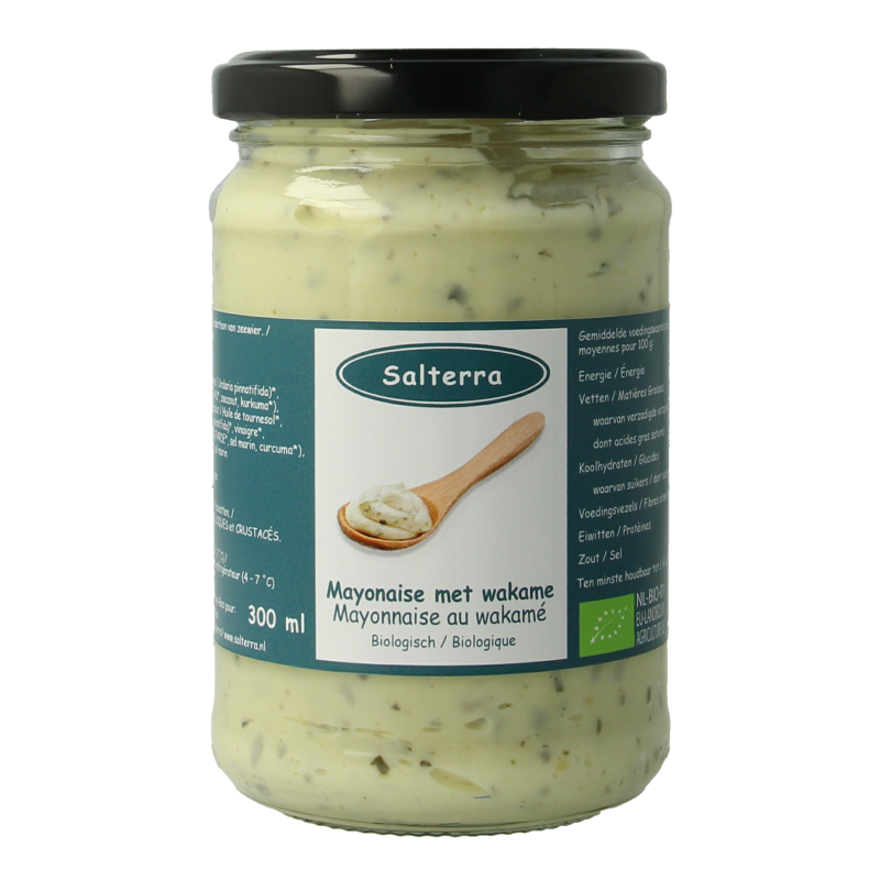 Salterra bio mayonnaise with wakame seaweed in a 300ml jar, a flavorful sauce and condiment with natural ingredients.
