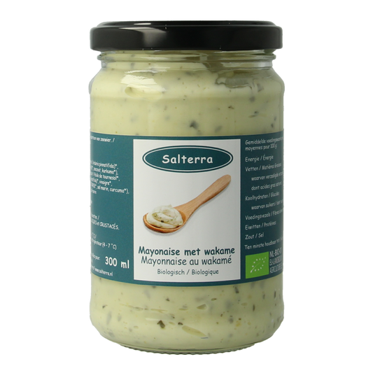 Salterra bio mayonnaise with wakame seaweed in a 300ml jar, a flavorful sauce and condiment with natural ingredients.