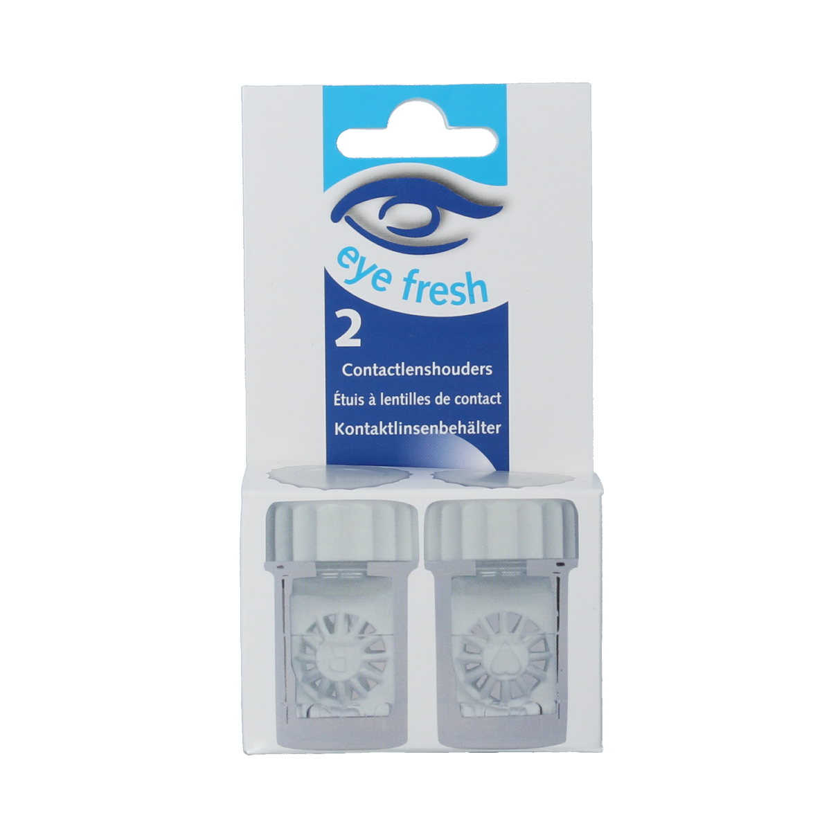Eyefresh Lenshouder duo contact lens case with two compartments, compact and portable for storing contact lenses.