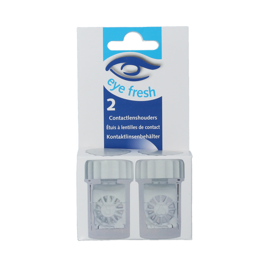 Eyefresh Lenshouder duo contact lens case with two compartments, compact and portable for storing contact lenses.