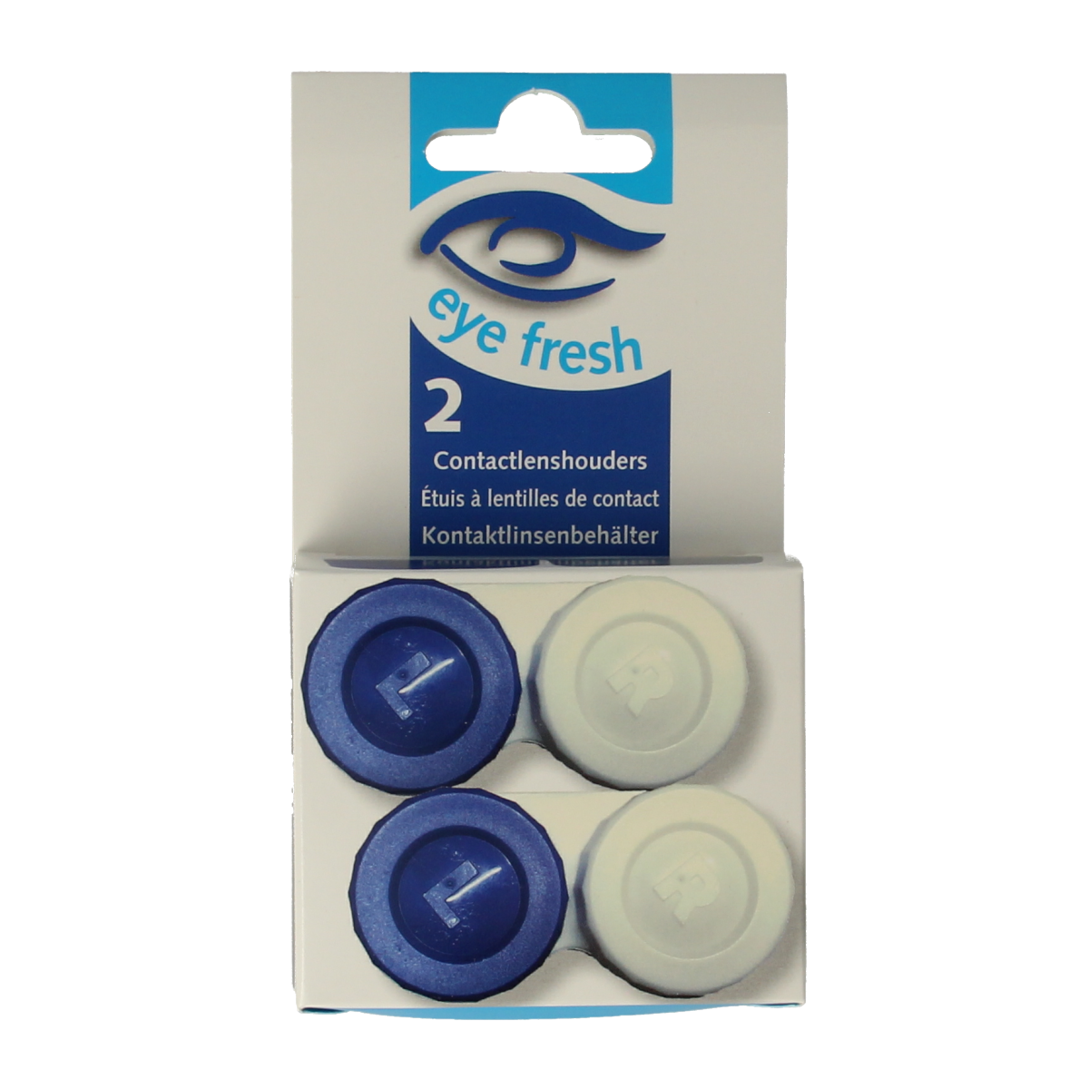 Eyefresh Lenshouder plat duo 2.00 optiek, two clear contact lens cases with blue and white accents for easy storage and handling.