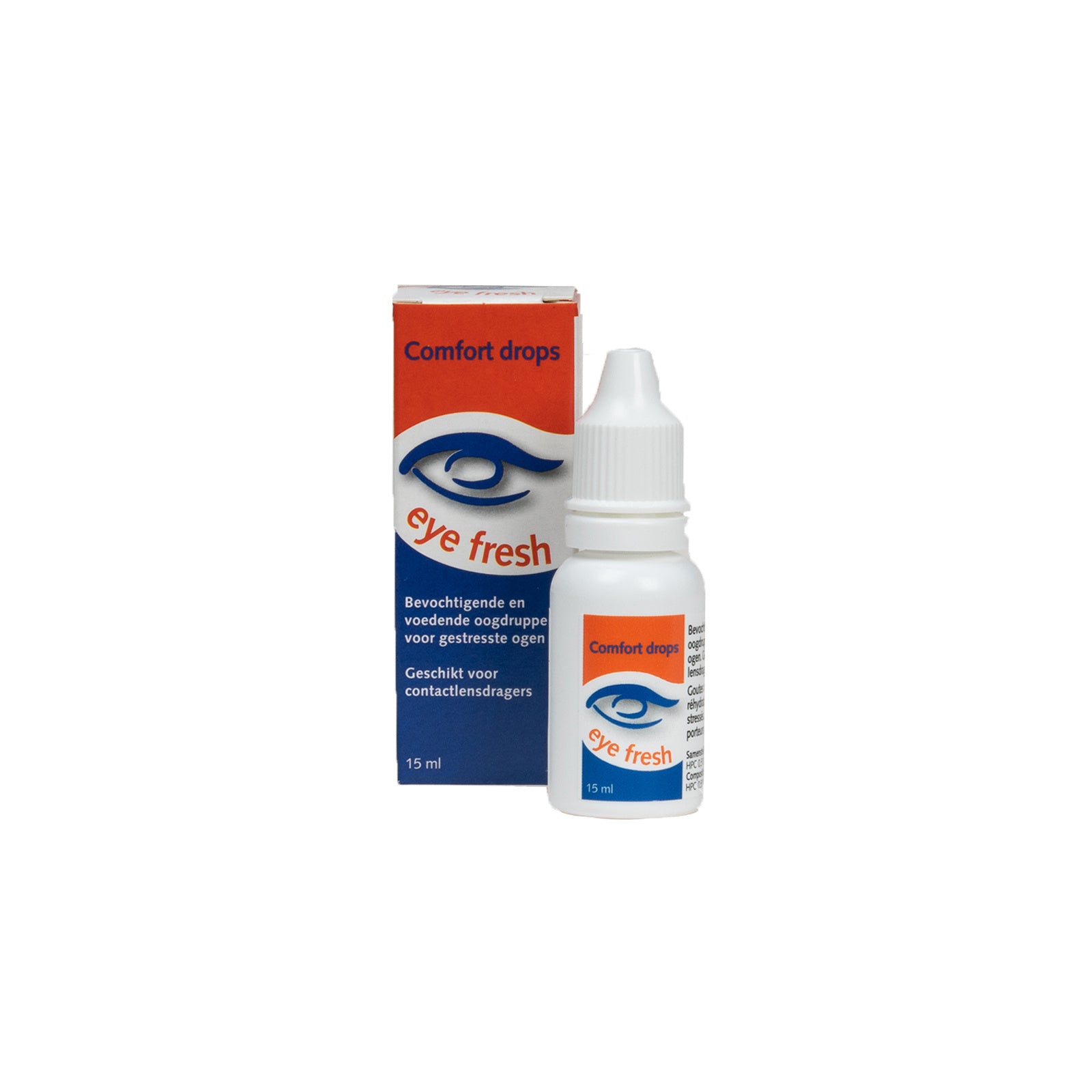 Eyefresh Comfort drops in a 15ml bottle, designed for eye care, with the bottle and drops visible in the image.