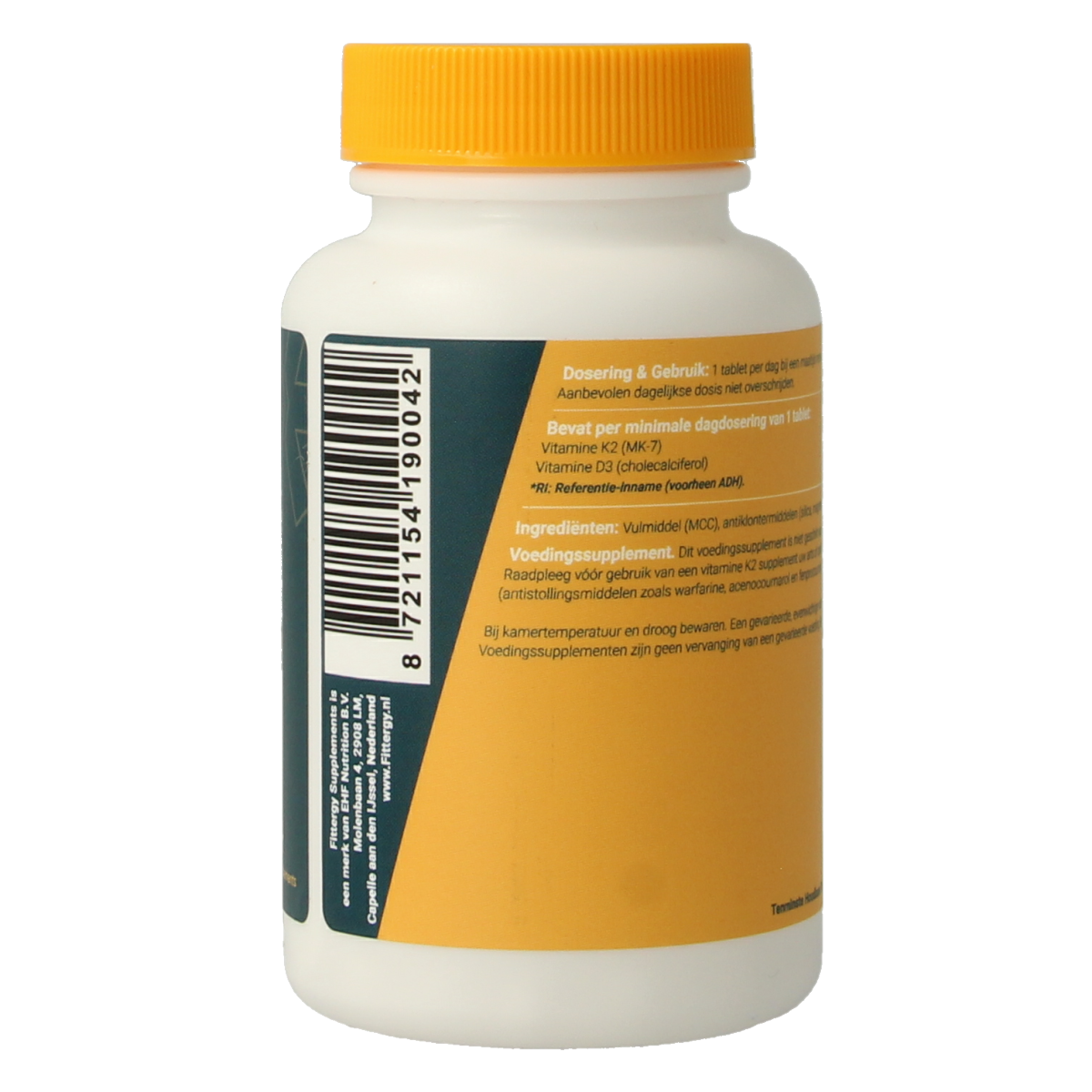 Fittergy multivitamin tablets with K2 (100mcg) and D3 (50mcg) shown in a blister pack, dietary supplement for overall health.