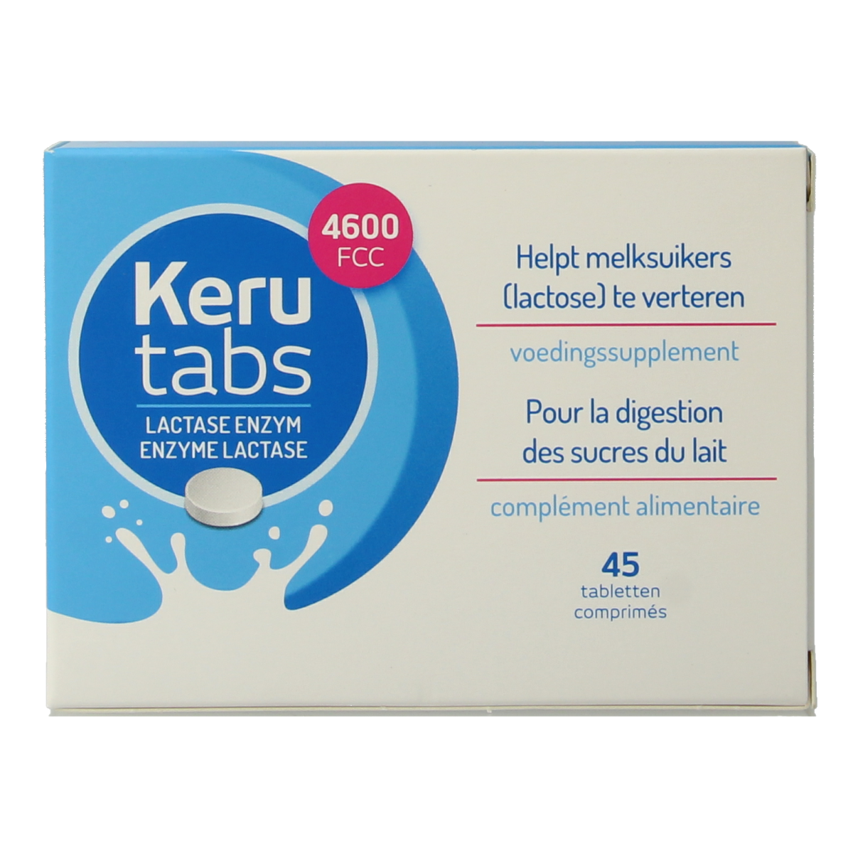 Kerutabs 4600 FCC fiber and enzyme tablets in a bottle, dietary supplement for digestive health.
