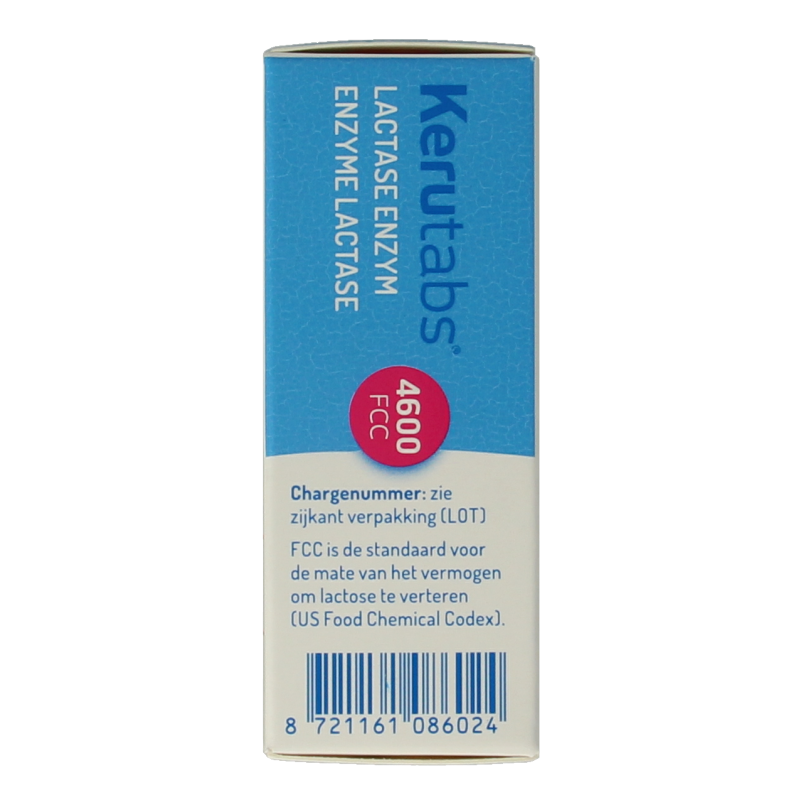 Kerutabs 4600 FCC fiber and enzyme supplement box with 100 tablets, featuring branding and product details on the packaging.