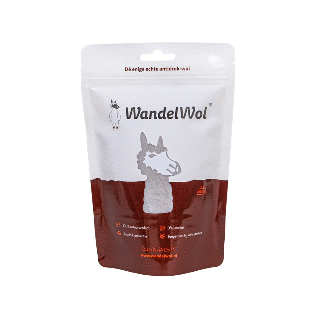 Wandelwol Antidruk-wol lanolinevrij voetverzorgingsproduct, 20 gram, met natuurlijke wol voor comfortabele voetverzorging.