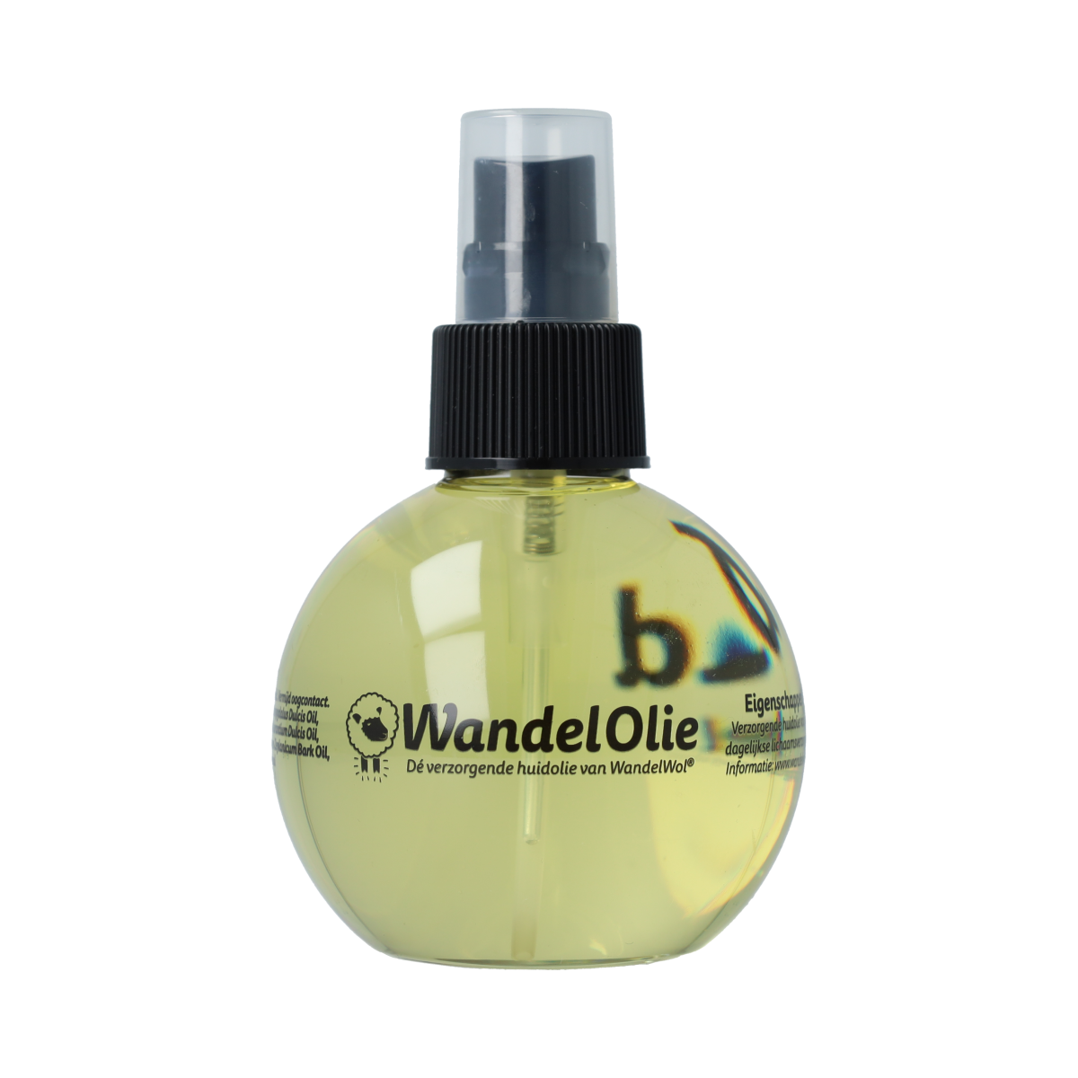 Wandelwol verzorgende huidolie kaneel for foot care, 150ml bottle showing the product and label in natural light.