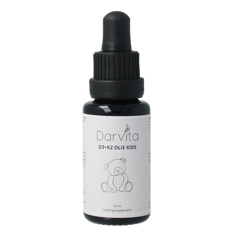Darvita D3+K2 kokosolie vitamine for children in a 20ml bottle, natural supplement with D3 and K2 vitamins in coconut oil