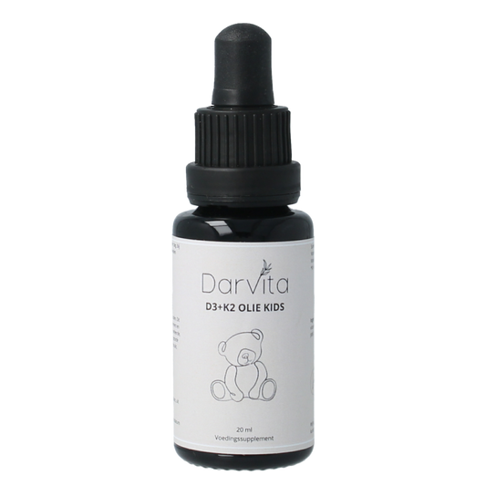 Darvita D3+K2 kokosolie vitamine for children in a 20ml bottle, natural supplement with D3 and K2 vitamins in coconut oil