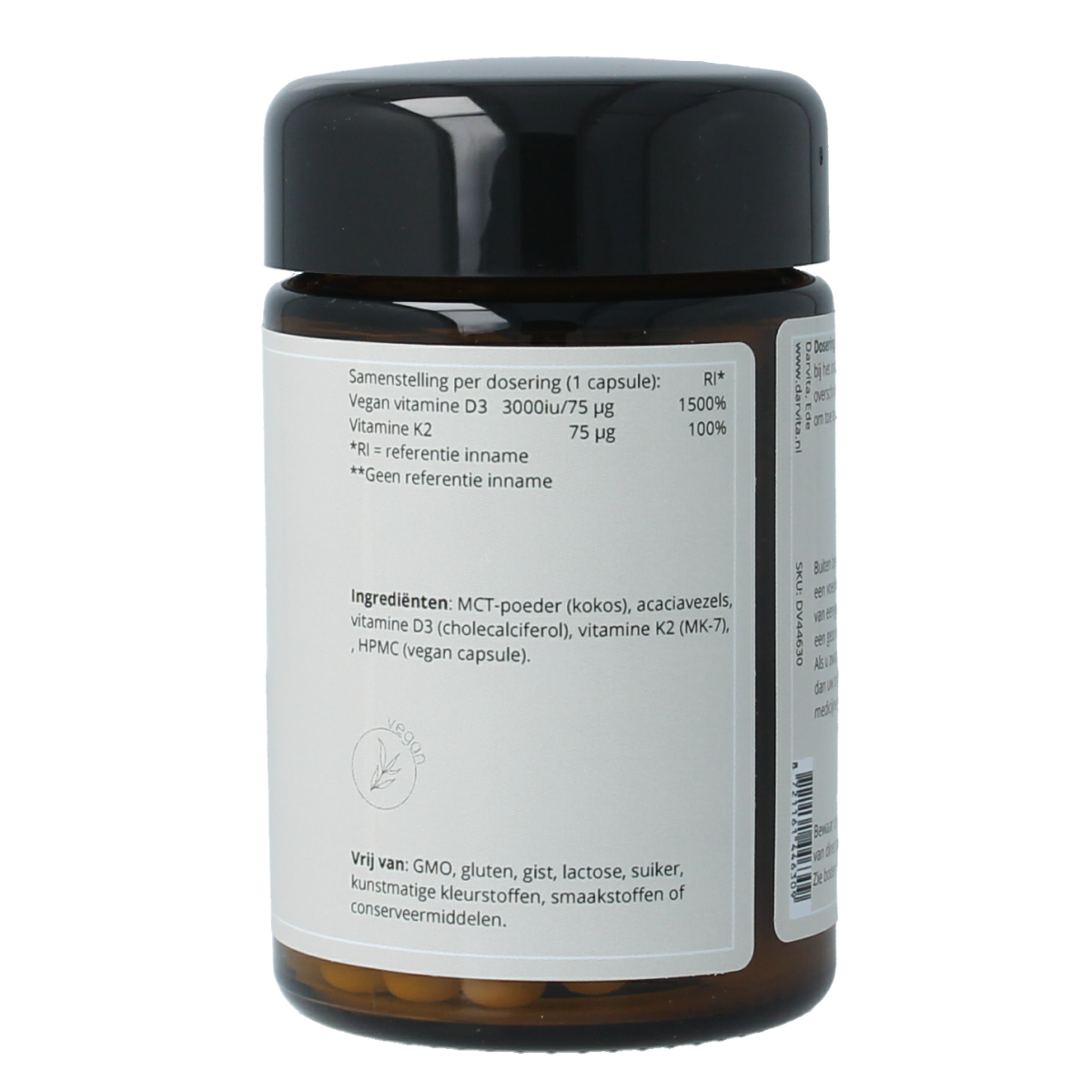 Darvita vegetarian D3 & K2 3000 IU MCT coconut powder capsules, dietary supplement for bone health, 60 capsules.