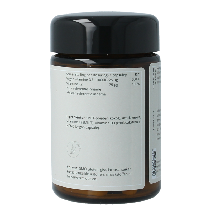 Darvita D3 & K2 1000 IU MCT coconut powder in 60 vegetarian capsules, vitamin supplement with natural ingredients.
