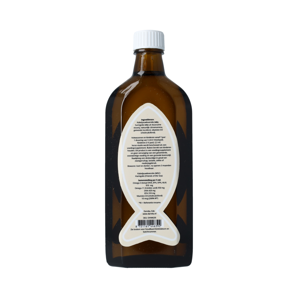 Darvita Omega 3+11 vet supplement in 250ml bottle, featuring natural fish oil with omega fatty acids for health support.
