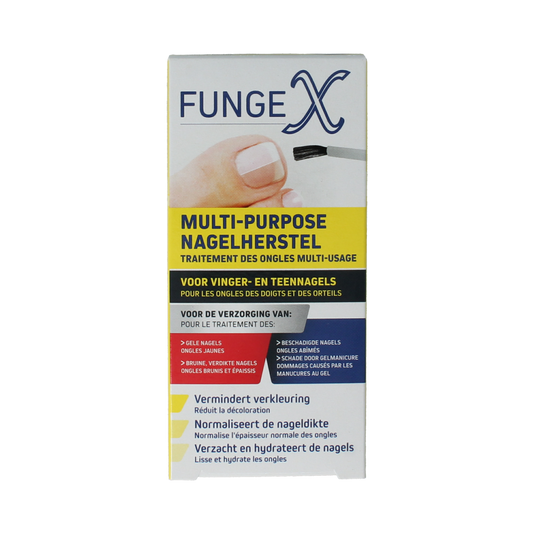 Fungex Nagelherstel met kwastje voor voetverzorging, 9 ml, close-up of the nail repair product with applicator brush.
