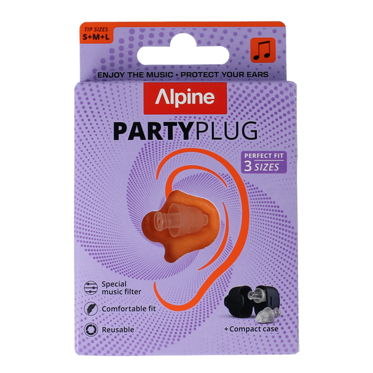 Alpine Partyplug transparent ear protection in a pair, designed for noise reduction and comfort.