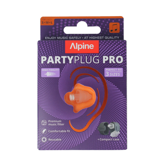 Alpine PartyPlug Pro transparent ear protection in a pair, designed for noise reduction and comfort.