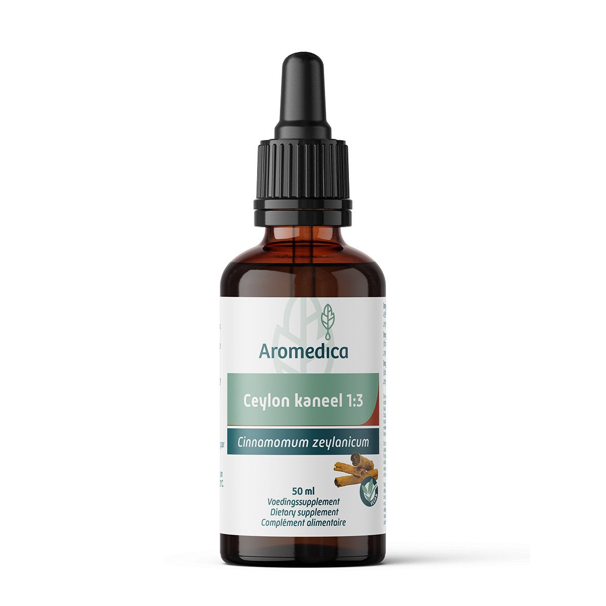Aromedica Ceylon kaneel 1:3 herbal preparation in a 50ml bottle, featuring cinnamon spice from Aromedica.