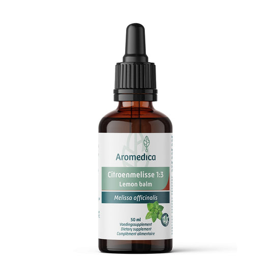 Aromedica Citroenmelisse herbal preparation bottle with label, 50ml, containing lemon balm extract in a glass bottle.