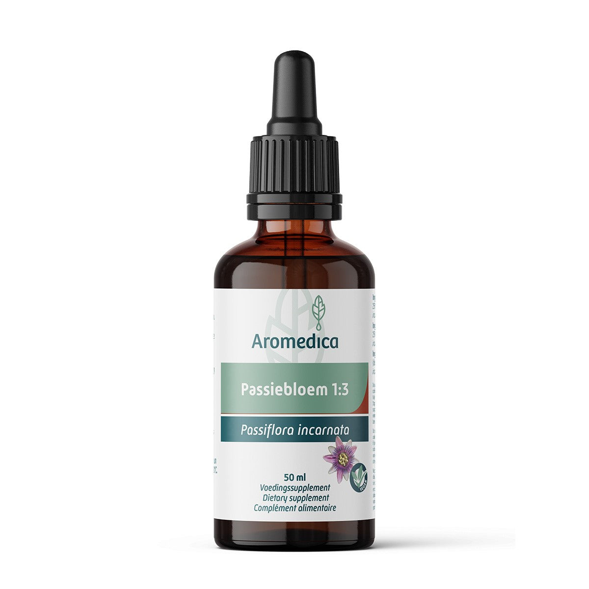 Aromedica Passiebloem herbal remedy in a 50ml bottle, part of Aromedica's kruidenpreparaten collection, with a focus on natural herbal ingredients.