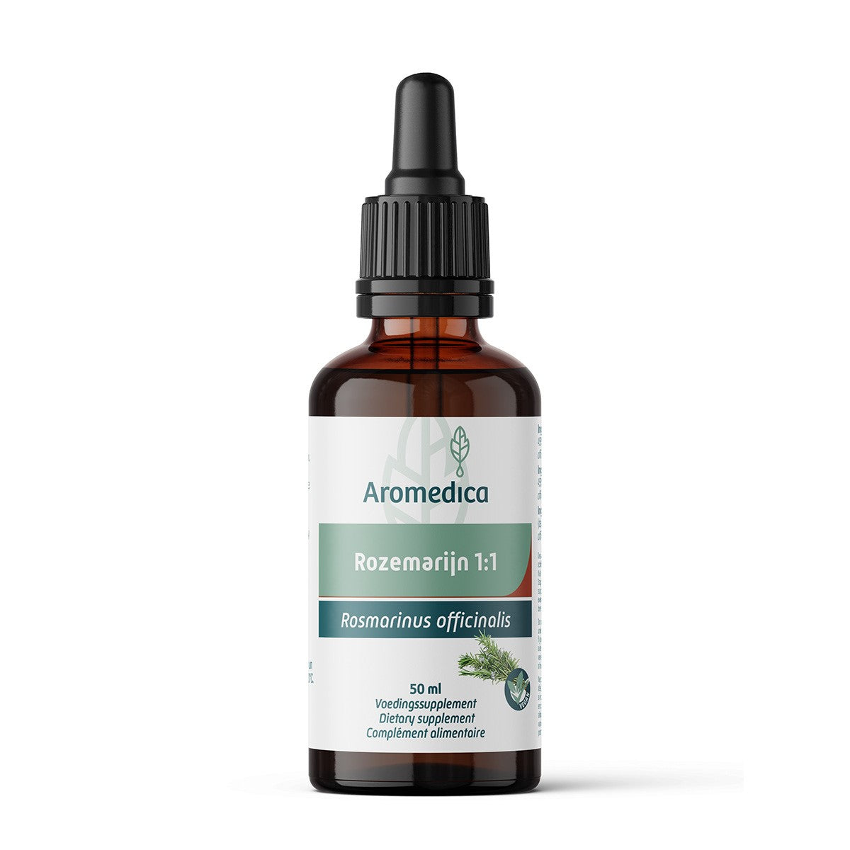 Aromedica Rozemarijn 1:1 herbal preparation in a 50ml bottle, showcasing the natural rosemary extract and packaging.