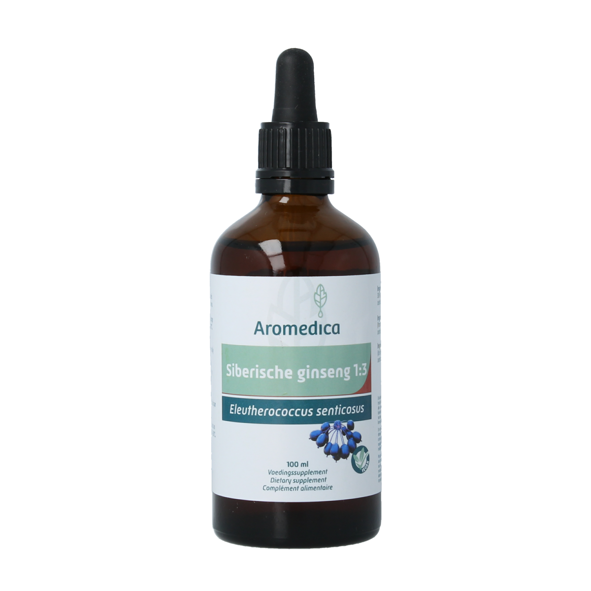 Aromedica Siberische ginseng herbal supplement in a 100ml bottle, part of Aromedica's kruidenpreparaten collection.