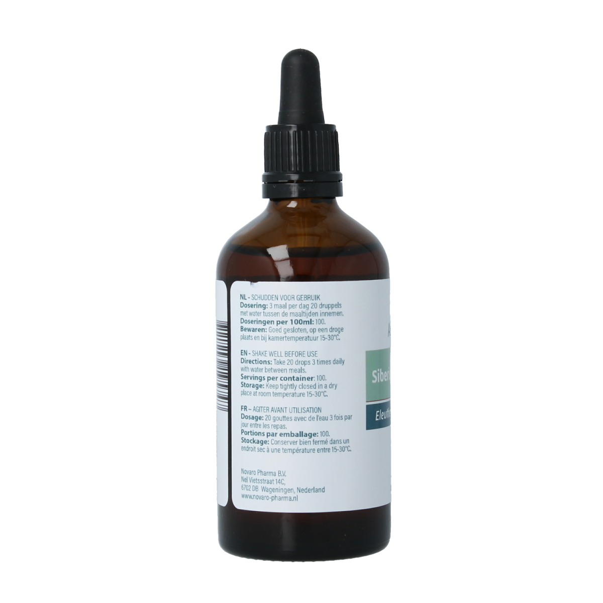 Aromedica Siberische ginseng herbal preparation in a 100ml bottle, featuring fresh ginseng roots and herbal label.