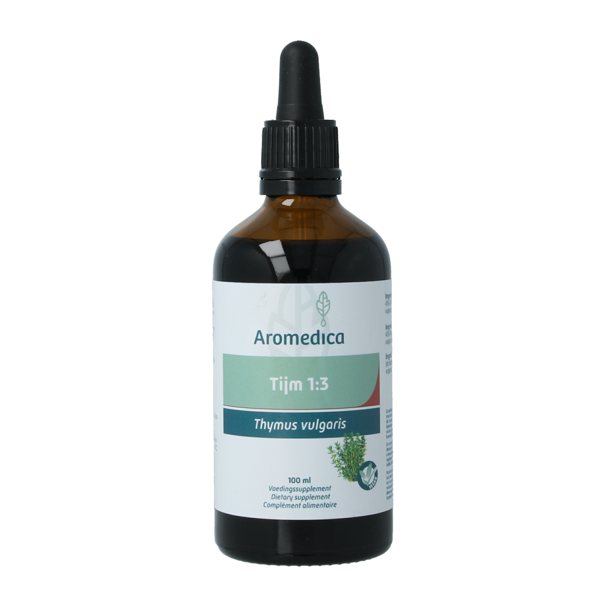 Aromedica Tijm herbal preparation in a 100ml bottle, part of Aromedica's kruidenpreparaten collection, showing the product label.