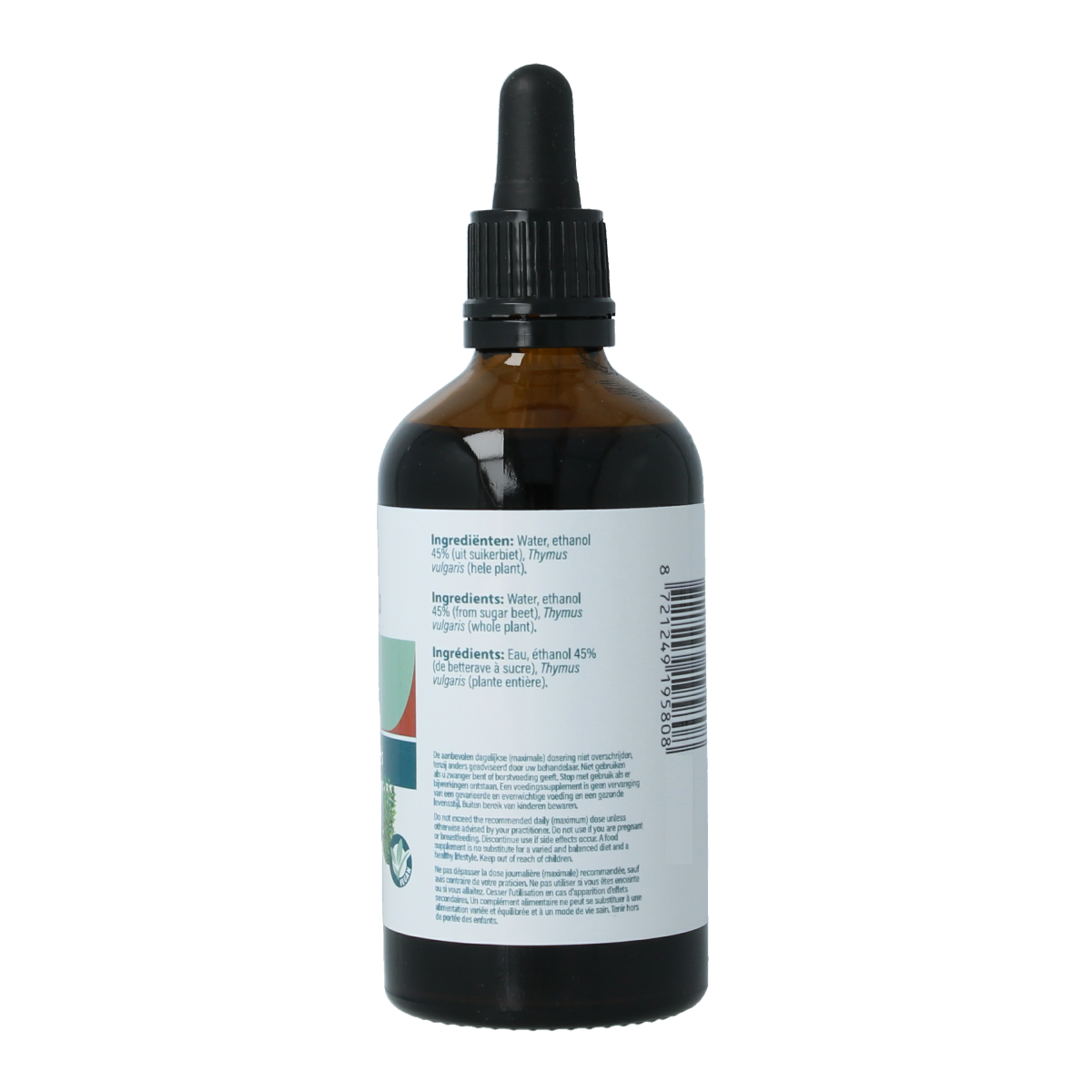Aromedica Tijm herbal preparation in a 100ml bottle, featuring dried thyme herbs for natural remedies and cooking.