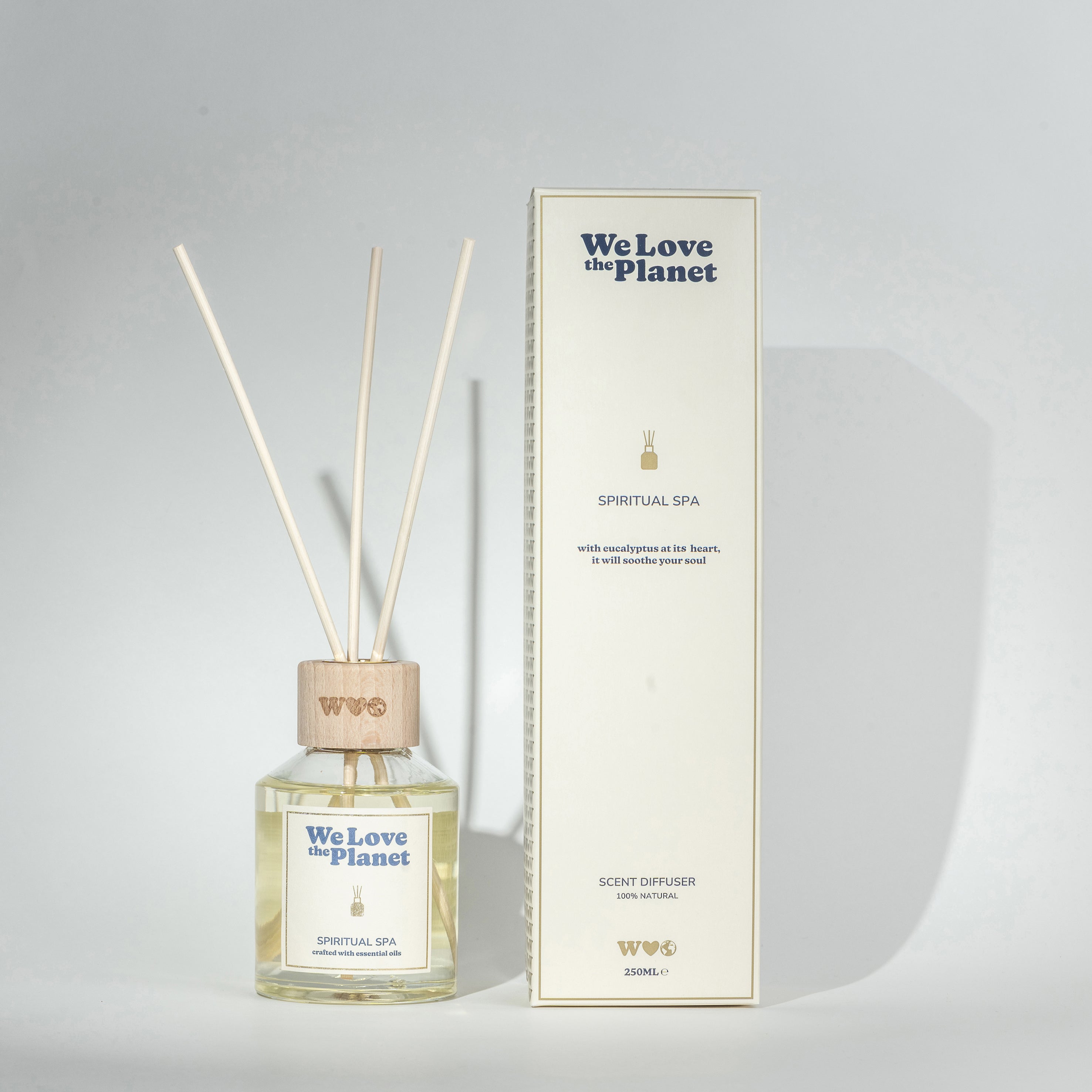 We Love The Planet scent diffuser for spiritual spa, 250ml, with elegant design and aromatic diffuser sticks.