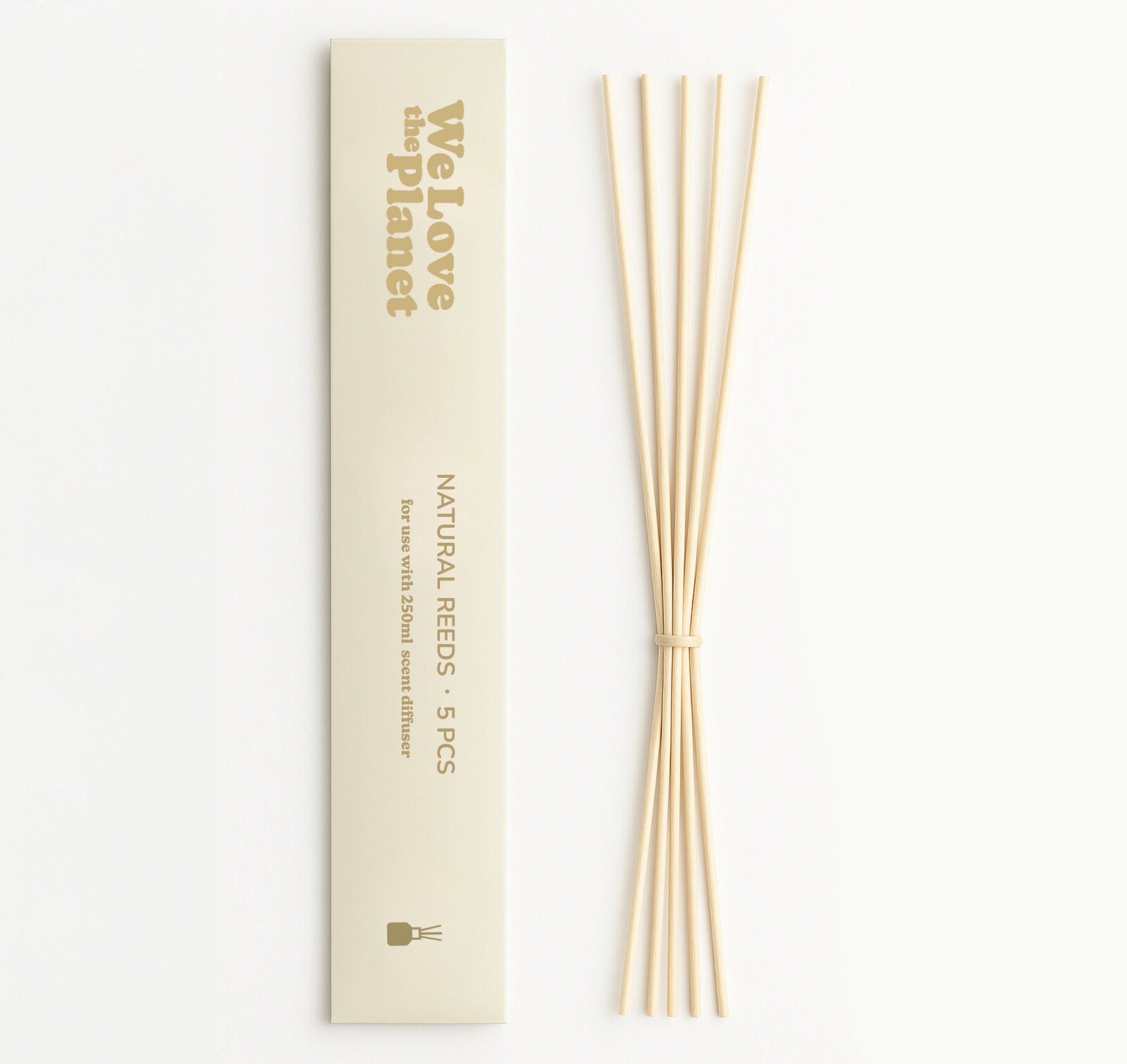 We Love The Planet natural reed diffuser sticks for 250ml scent diffuser, set of 5, used for aromatic fragrance dispersal.