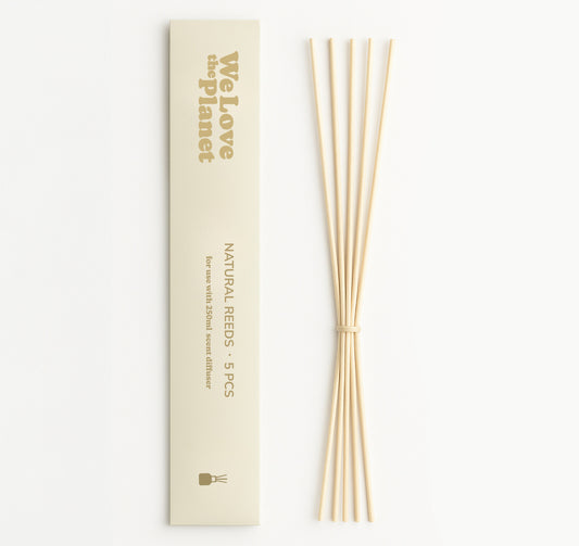 We Love The Planet natural reed diffuser sticks for 250ml scent diffuser, set of 5, used for aromatic fragrance dispersal.
