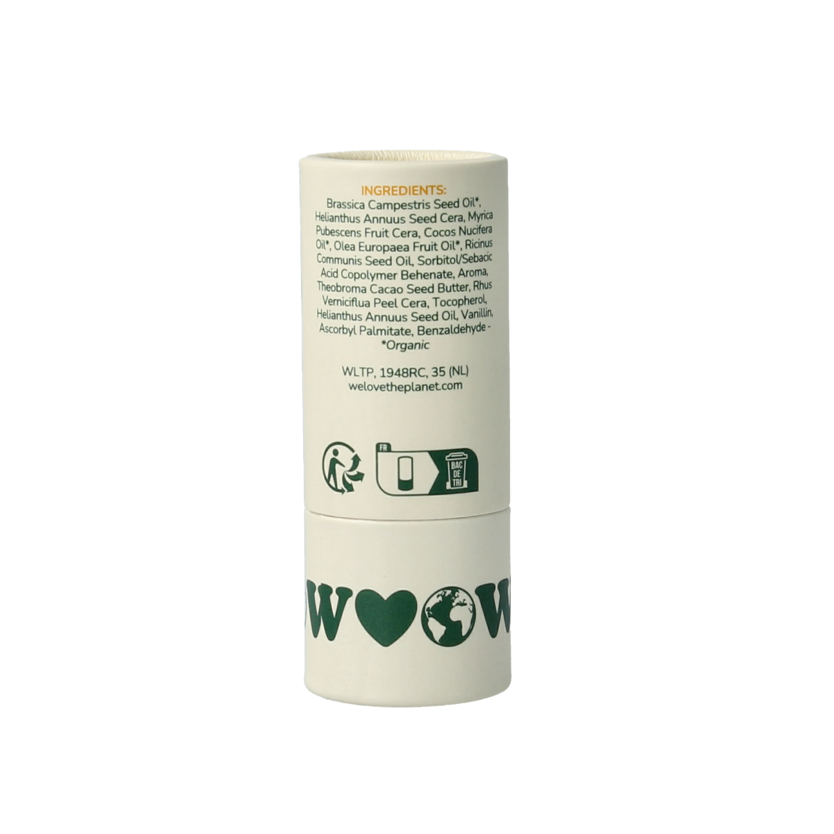 We Love The Planet vegan sweet honey lip balm in a 7g tube, nourishing lip care with natural ingredients.