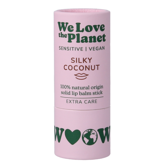 We Love The Planet vegan coconut lip balm in a 7g tube, designed for smooth, nourishing lip care.