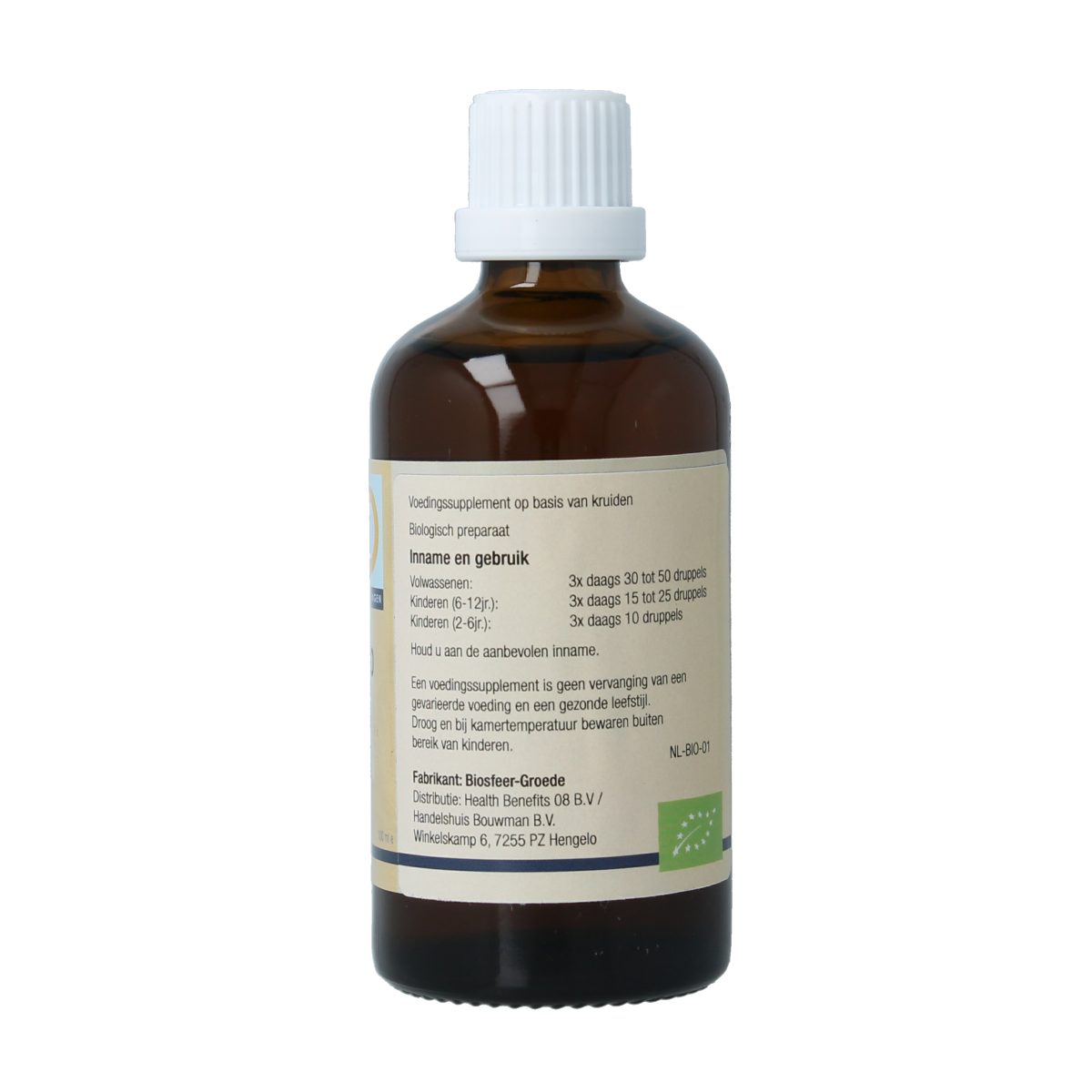 GO Cyclo bio herbal supplement bottle, 100ml, in a clear container with a white label and green accents, for herbal preparation.