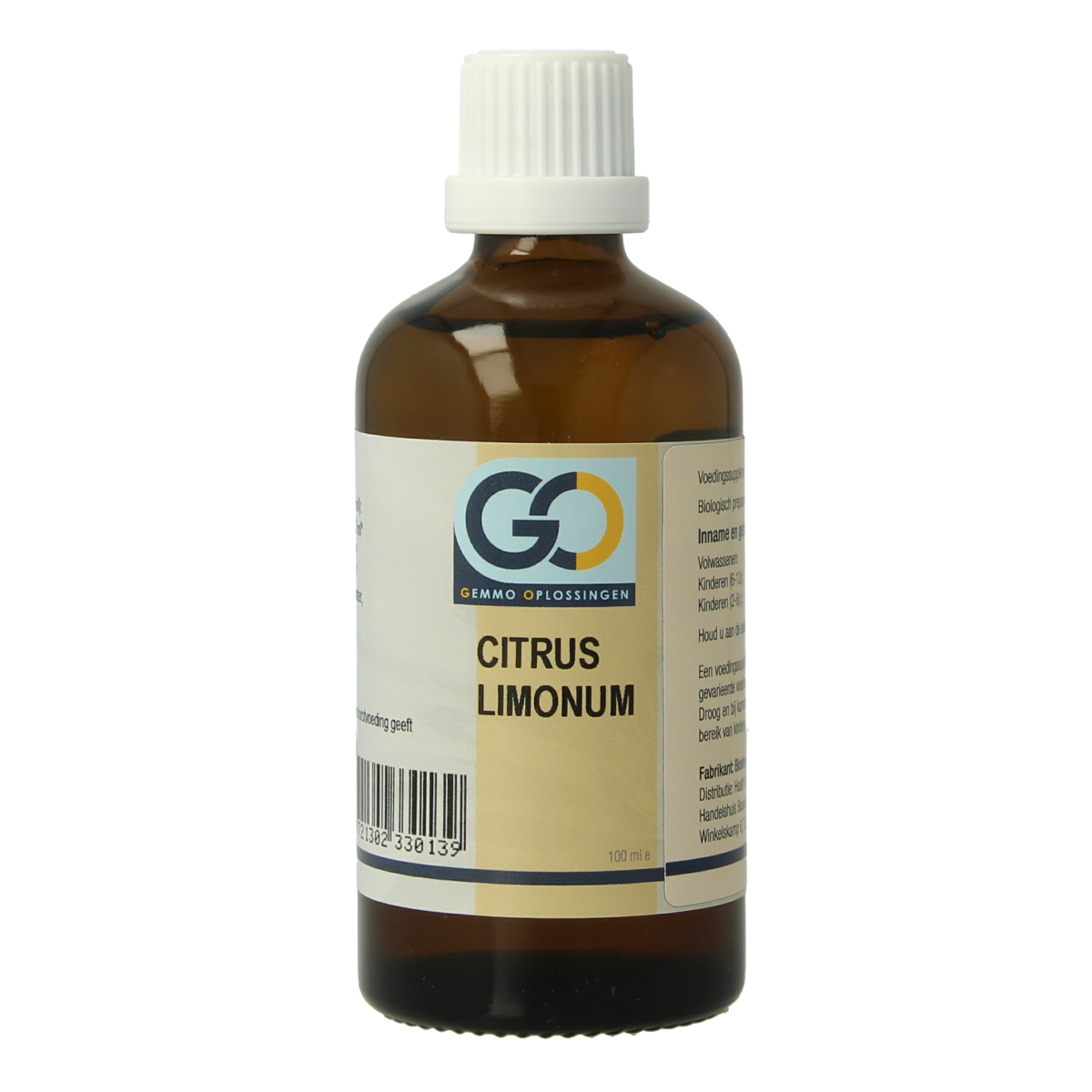 Organic GO Citrus limonum herbal preparation in a 100ml bottle, featuring bright lemon illustrations on the label.