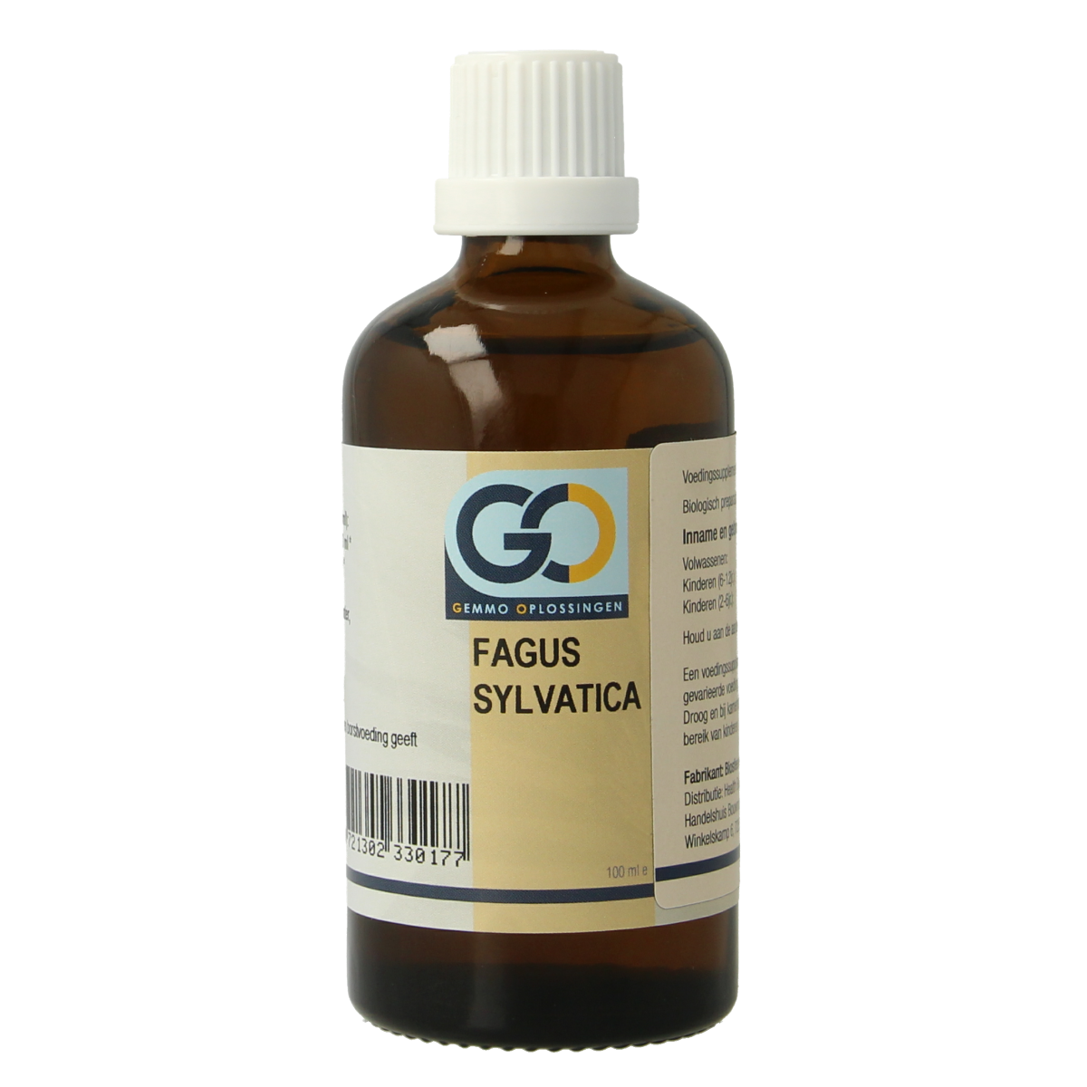 Bottle of GO Fagus sylvatica bio herbal preparation, 100ml, in a clear container with a white label, placed on a plain background.
