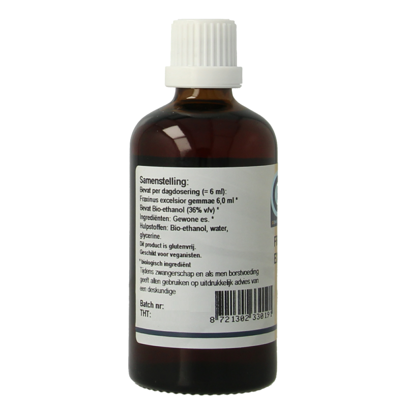 Bottle of GO Fraxinus excelsior bio herbal preparation in 100ml container, featuring the product label with botanical illustrations.