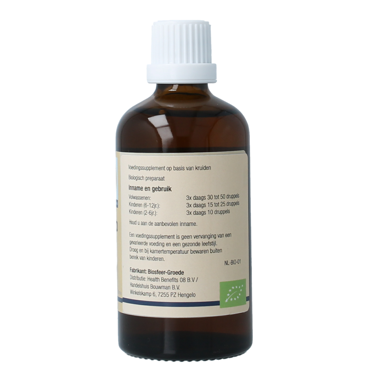 Bottle of GO Hepato bio herbal supplement with 100 ml label, featuring natural ingredients and product branding.