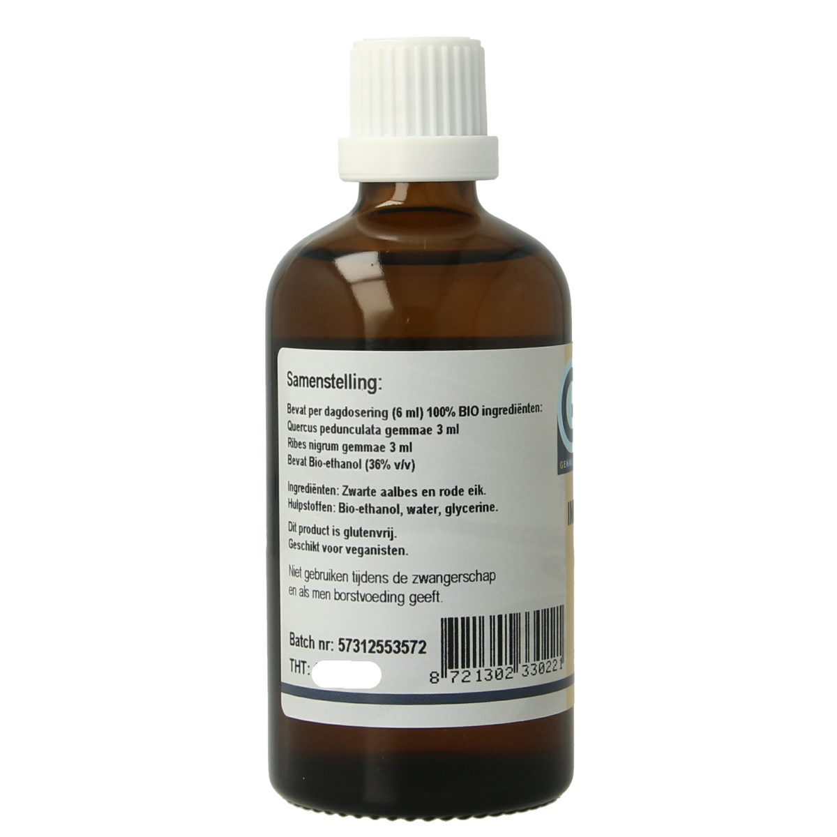 Bottle of GO Immuno bio herbal supplement in 100ml container with label showing GO brand and herbal ingredients.