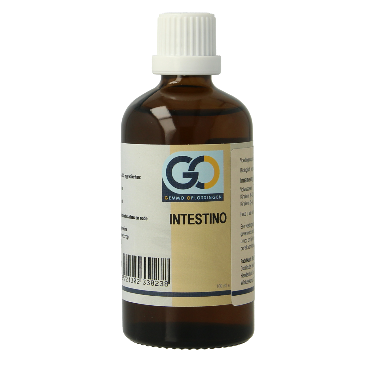 GO Intestino bio herbal supplement in a 100ml bottle, featuring natural ingredients for digestive health.