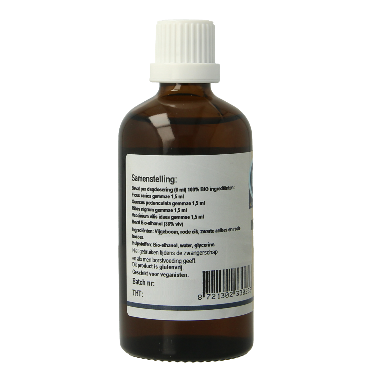 Bottle of GO Intestino bio herbal supplement in 100ml glass with label showing product details, designed for digestive health.