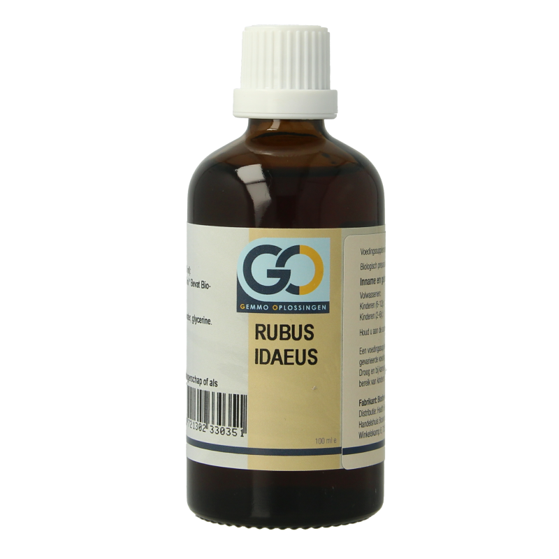 GO Rubus idaeus bio herbal preparation in a 100ml bottle, featuring fresh raspberry leaves from GO brand.